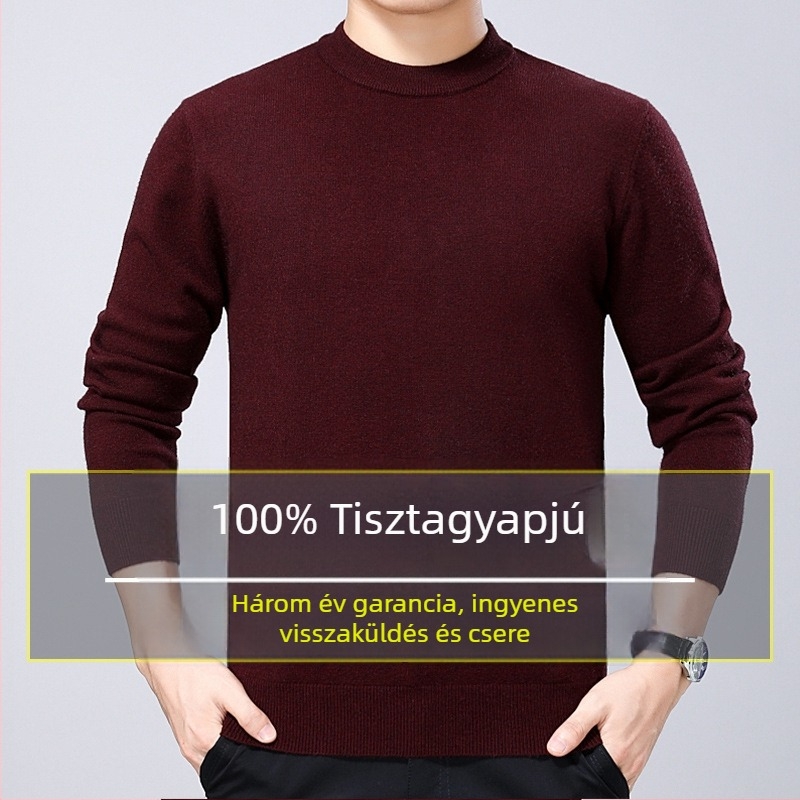 Férfiak számára készült 100%-os tiszta gyapjúból készült vastag pulóver, kerek nyakú, téli viselet
