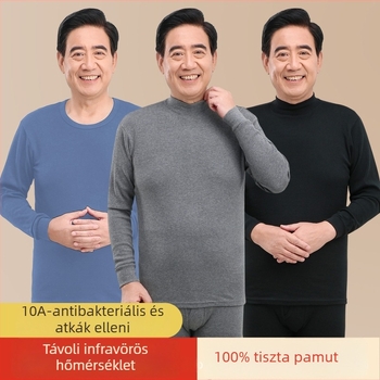 Férfi 100% pamut antibakteriális melegítő alsóruha készlet kapucnis felsővel, vékony anyag, melegen tart