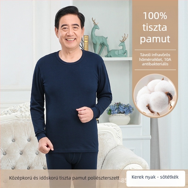 Férfi 100% pamut antibakteriális melegítő alsóruha készlet kapucnis felsővel, vékony anyag, melegen tart