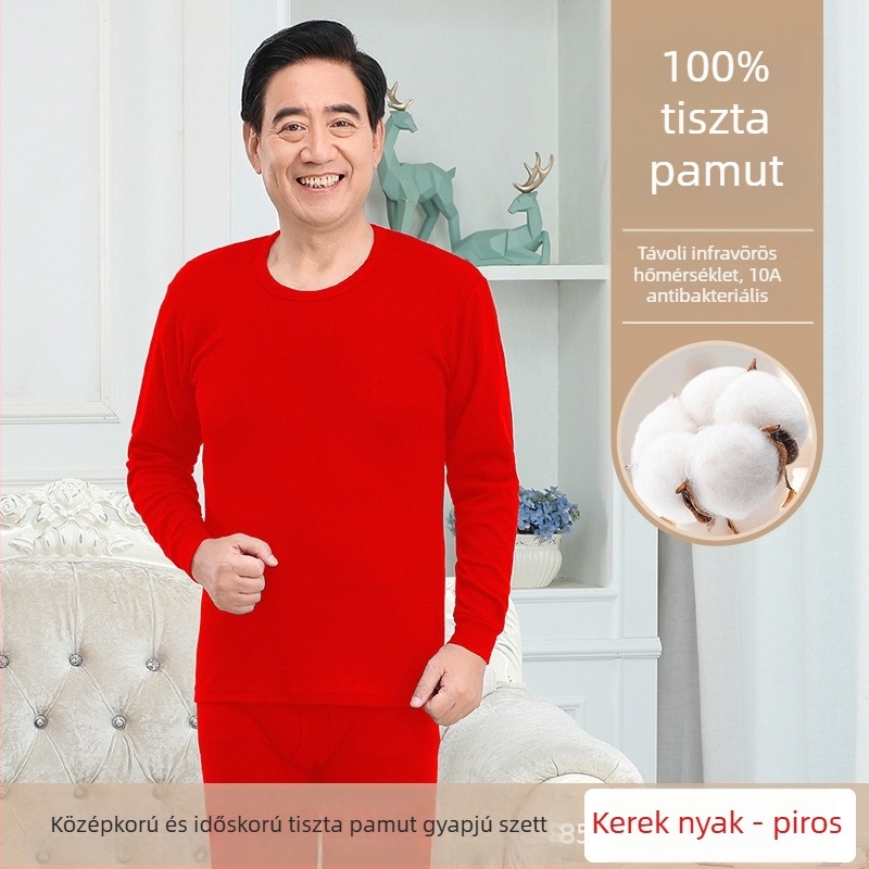 Férfi 100% pamut antibakteriális melegítő alsóruha készlet kapucnis felsővel, vékony anyag, melegen tart
