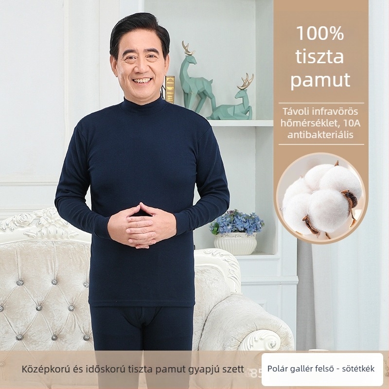 Férfi 100% pamut antibakteriális melegítő alsóruha készlet kapucnis felsővel, vékony anyag, melegen tart
