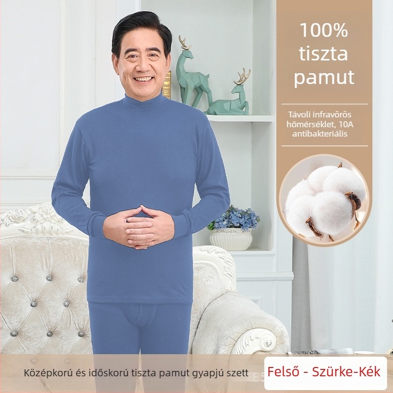 Férfi 100% pamut antibakteriális melegítő alsóruha készlet kapucnis felsővel, vékony anyag, melegen tart