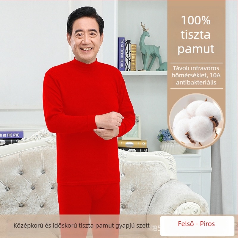 Férfi 100% pamut antibakteriális melegítő alsóruha készlet kapucnis felsővel, vékony anyag, melegen tart