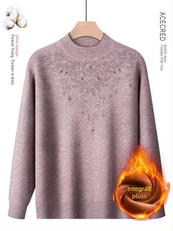 Női gyapjúkeverék pulóver fél magas gallérral, hosszú ujjú, hossz 50–65 cm (Poliészter 30–50%)