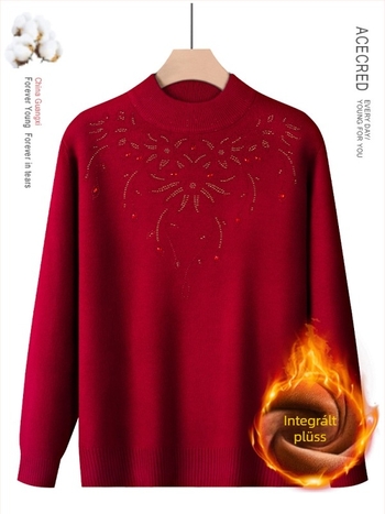 Női gyapjúkeverék pulóver fél magas gallérral, hosszú ujjú, hossz 50–65 cm (Poliészter 30–50%)