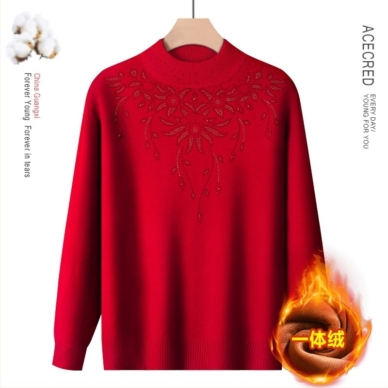 Női gyapjúkeverék pulóver fél magas gallérral, hosszú ujjú, hossz 50–65 cm (Poliészter 30–50%)