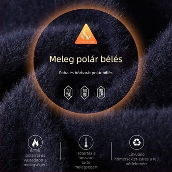 Férfi kötött pulóver fleece béléssel, csíkos, vastag ősz-téli szezonra