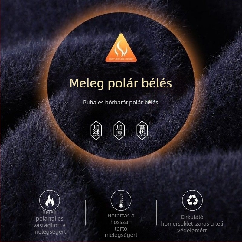 Férfi kötött pulóver fleece béléssel, csíkos, vastag ősz-téli szezonra