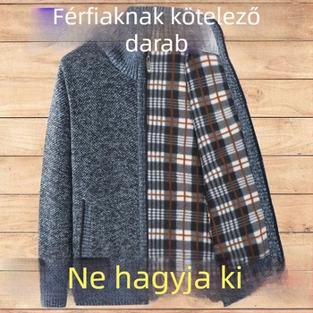 Férfi kötött cipzáros kardigán, kerek nyakú, hosszú ujjú, vast kötés, őszi–téli viselet