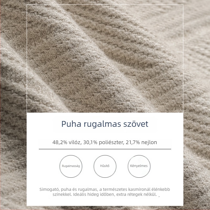 Férfi plüss béléses kötött pulóver magas galléval - karcsúsított fazon, hosszú ujjú, viszkóz keverék