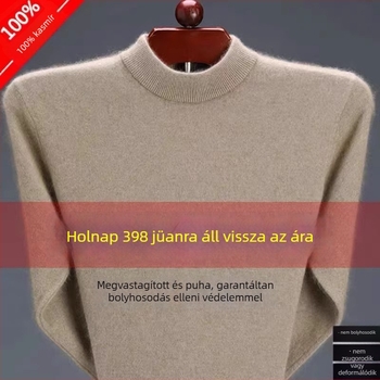 Férfi kasmír pulóver, tiszta kasmír, vastagabb melegítéshez, fél magas gallér, téli gyapjú kötött