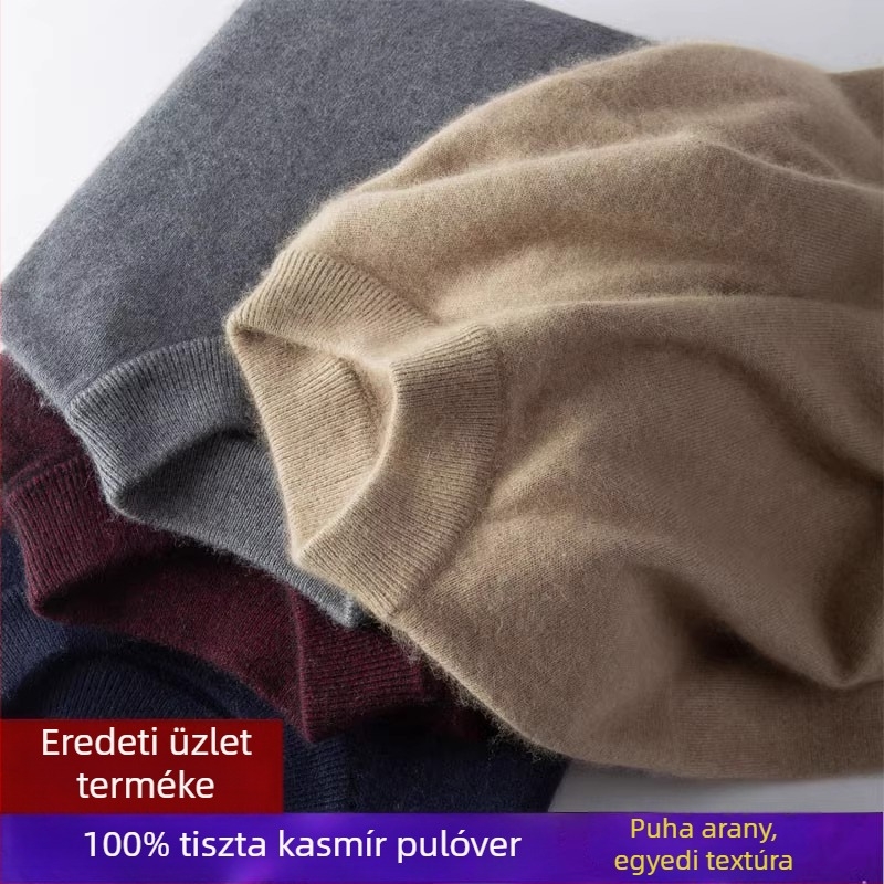 Férfi kasmír pulóver, tiszta kasmír, vastagabb melegítéshez, fél magas gallér, téli gyapjú kötött