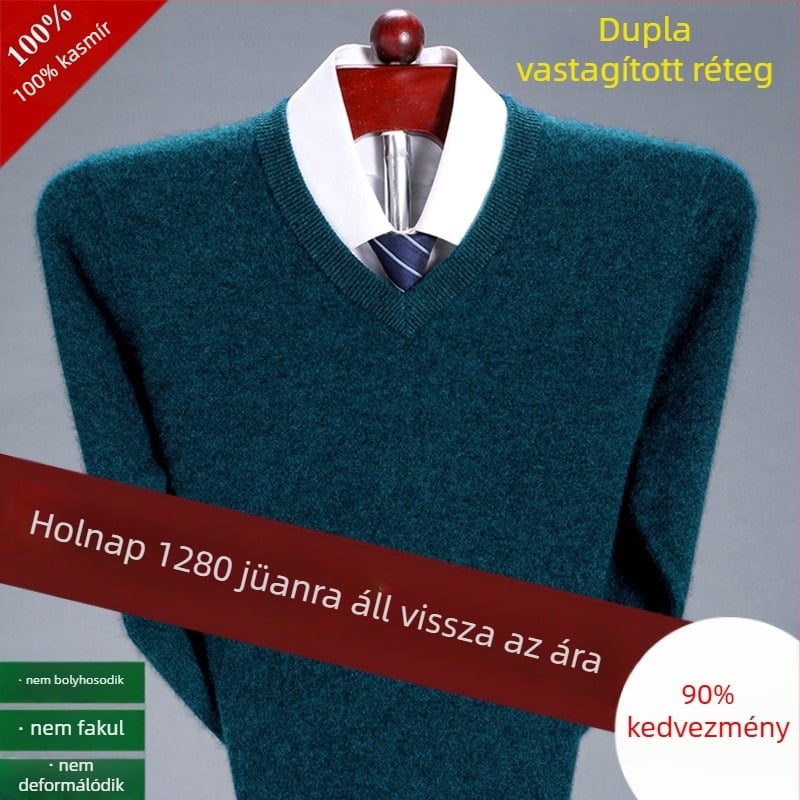 Férfi kasmír pulóver, tiszta kasmír, vastagabb melegítéshez, fél magas gallér, téli gyapjú kötött