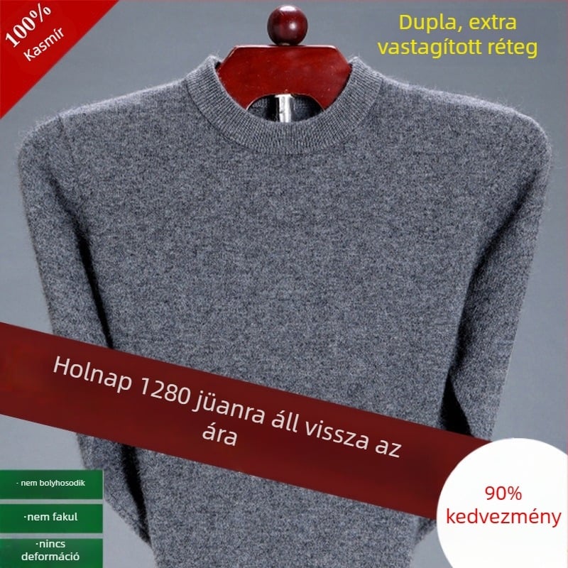 Férfi kasmír pulóver, tiszta kasmír, vastagabb melegítéshez, fél magas gallér, téli gyapjú kötött