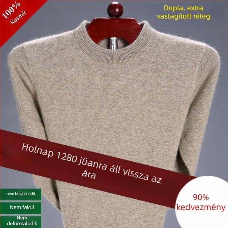 Férfi kasmír pulóver, tiszta kasmír, vastagabb melegítéshez, fél magas gallér, téli gyapjú kötött
