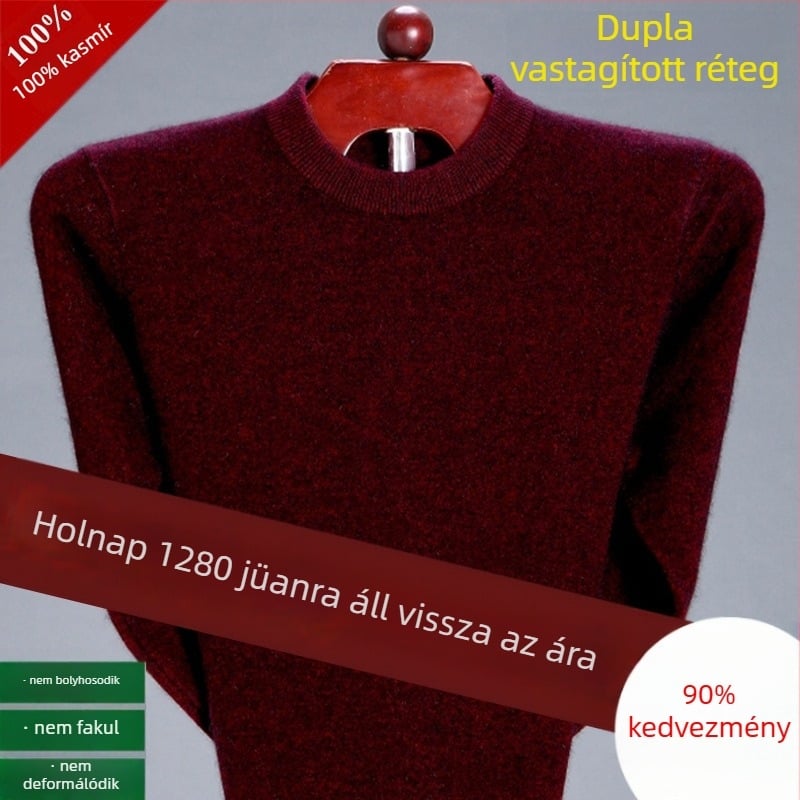 Férfi kasmír pulóver, tiszta kasmír, vastagabb melegítéshez, fél magas gallér, téli gyapjú kötött