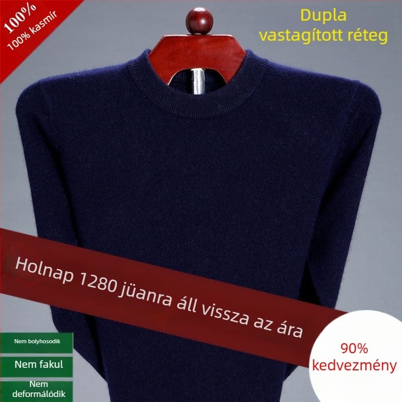 Férfi kasmír pulóver, tiszta kasmír, vastagabb melegítéshez, fél magas gallér, téli gyapjú kötött