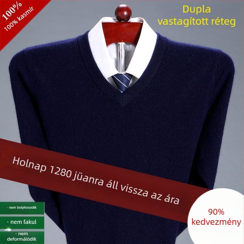 Férfi kasmír pulóver, tiszta kasmír, vastagabb melegítéshez, fél magas gallér, téli gyapjú kötött