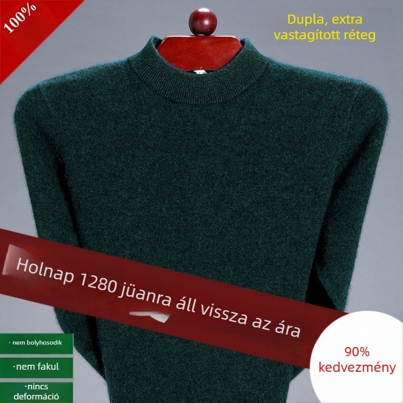 Férfi kasmír pulóver, tiszta kasmír, vastagabb melegítéshez, fél magas gallér, téli gyapjú kötött