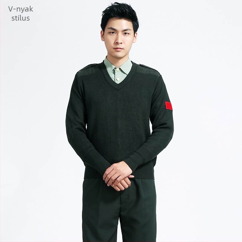 Jacquard mintás kötött pulóver, kerek nyakú, hosszú ujjú, finom gyapjú és nylon anyag, normál hosszúságú (50–65 cm)
