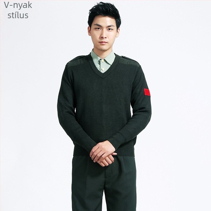 Jacquard mintás kötött pulóver, kerek nyakú, hosszú ujjú, finom gyapjú és nylon anyag, normál hosszúságú (50–65 cm)