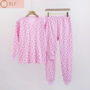 Pamut termális aláöltözet készlet középkorú nőknek – 100% pamut, pamut bélés, egyes rétegű, közepes súlyú anyag, puha és meleg