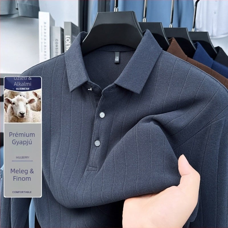 Férfi Slim-Fit pulóver galléros, 66–70% gyapjú kaméla szálakkal és Mink velúrral (2021 tél)