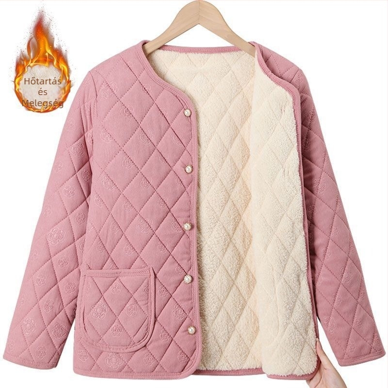 2025-ös őszi-téli női kabát fleece-béléssel és vastag izolációval, corduroy anyagú, Chanel-stílusú, laza szabás