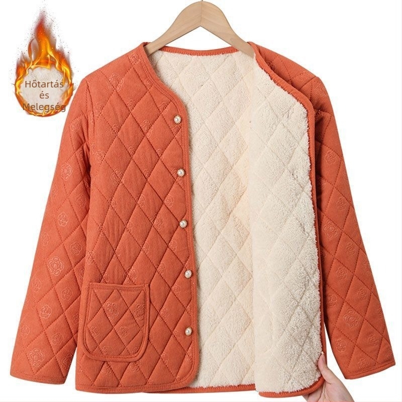 2025-ös őszi-téli női kabát fleece-béléssel és vastag izolációval, corduroy anyagú, Chanel-stílusú, laza szabás