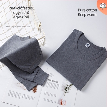 Férfi 100% pamut termikus alsónemű szett, magas derék, közepes súlyú anyag, meleg, antistatikus, anti-pilling, egyrétegű