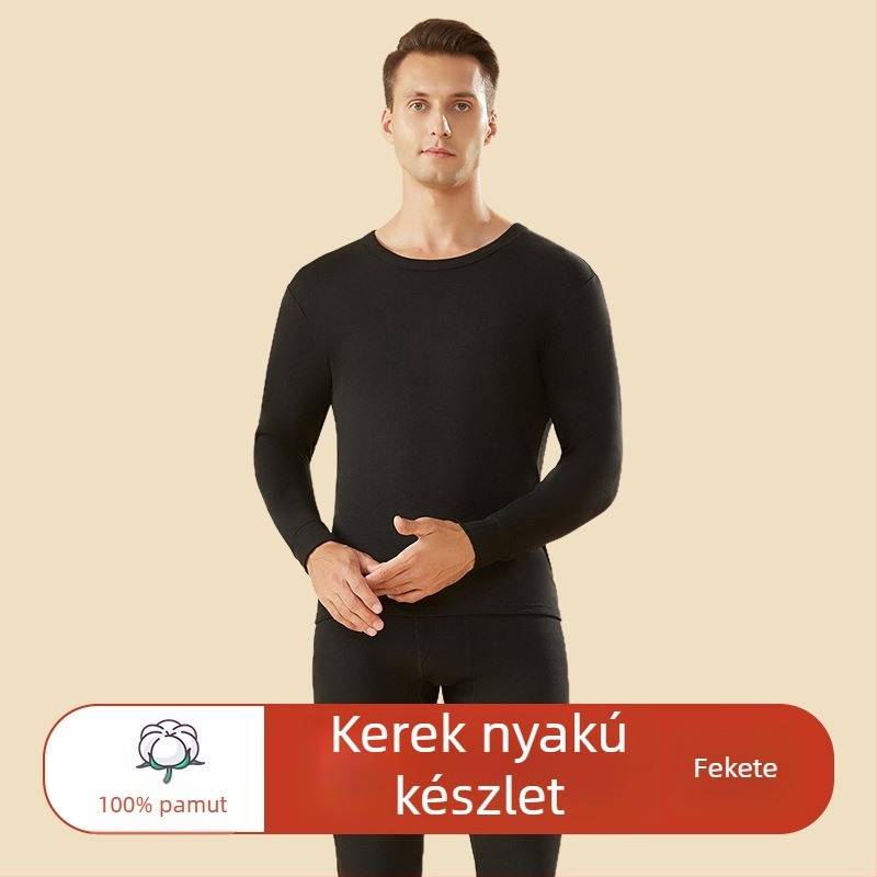 Férfi 100% pamut termikus alsónemű szett, magas derék, közepes súlyú anyag, meleg, antistatikus, anti-pilling, egyrétegű