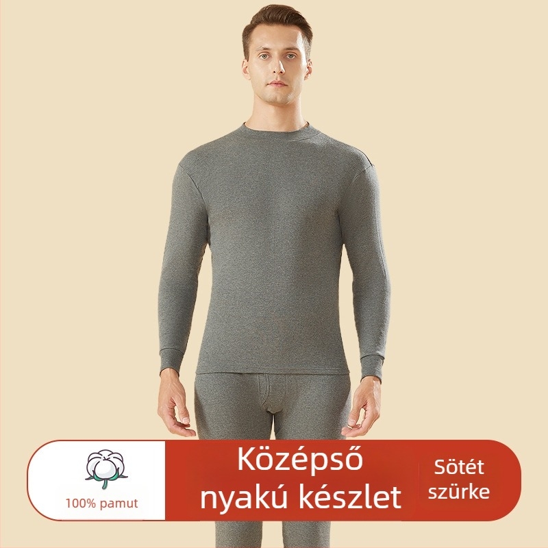 Férfi 100% pamut termikus alsónemű szett, magas derék, közepes súlyú anyag, meleg, antistatikus, anti-pilling, egyrétegű