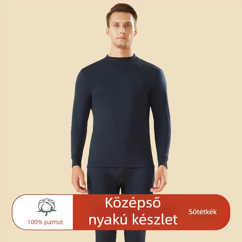 Férfi 100% pamut termikus alsónemű szett, magas derék, közepes súlyú anyag, meleg, antistatikus, anti-pilling, egyrétegű