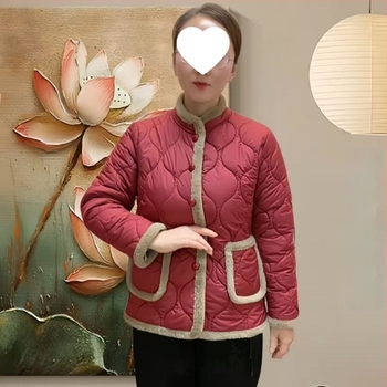 Őszi–téli vékony pamutkabát anyáknak, kínai stílus, karcsúsított szabás, álló gallér, töltet selyem-pamut
