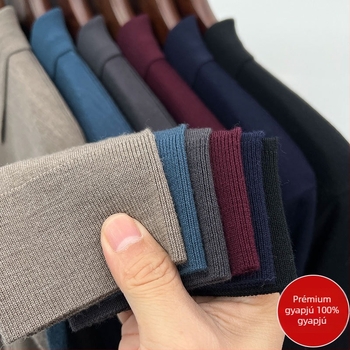 Férfi vékony 100% worsted gyapjú polo pulóver, hosszú ujjú, galléros