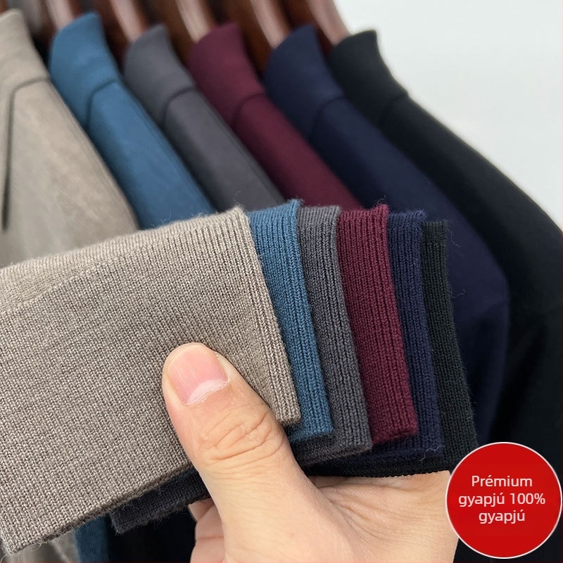Férfi vékony 100% worsted gyapjú polo pulóver, hosszú ujjú, galléros