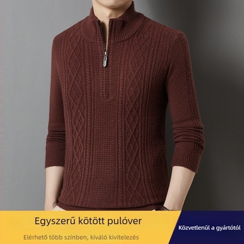 Férfi őszi félcipzáros vast kötött pulóver egyszínű