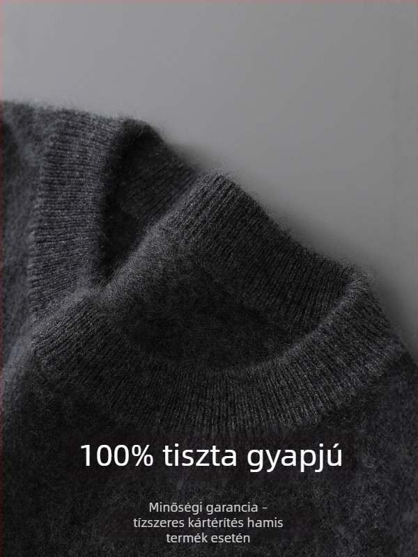 Férfi 100% gyapjú kötött pulóver, kerek nyakú, laza szabású, egyszínű, mindennapi viselethez őszi-téli szezonban