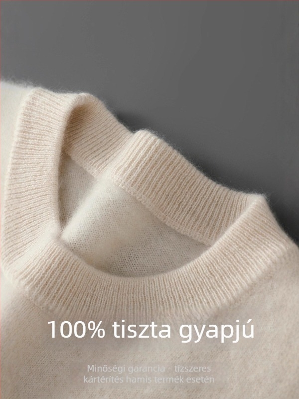 Férfi 100% gyapjú kötött pulóver, kerek nyakú, laza szabású, egyszínű, mindennapi viselethez őszi-téli szezonban