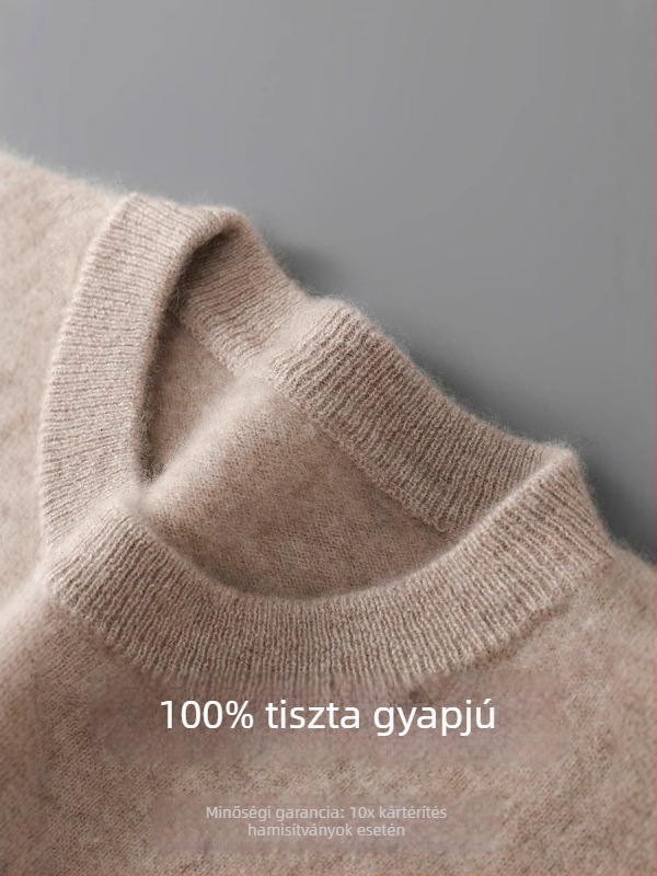 Férfi 100% gyapjú kötött pulóver, kerek nyakú, laza szabású, egyszínű, mindennapi viselethez őszi-téli szezonban