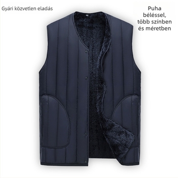 Férfi középkorú pamuttal bélelt quiltelt mellény, külső nylon anyag, poliészter töltet, acetát bélés, kapucni nélkül, oldalsó zsebek