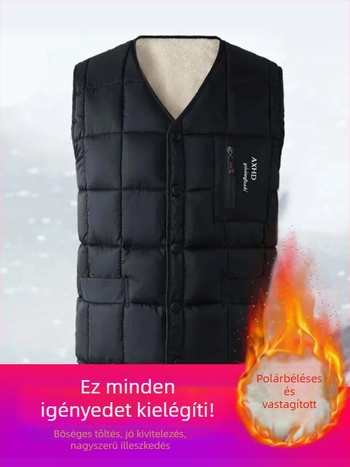 Plusz méretű férfi meleg mellény fleece-béléssel, vastag őszi–téli viseletre
