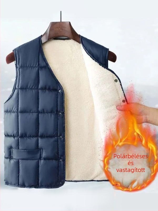 Plusz méretű férfi meleg mellény fleece-béléssel, vastag őszi–téli viseletre