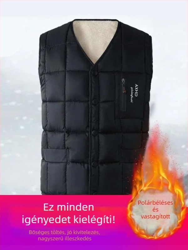 Plusz méretű férfi meleg mellény fleece-béléssel, vastag őszi–téli viseletre