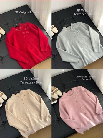 Női kínai stílusú pulóver bársonyos hatású anyagból, hamis két részes megjelenés, gallér cheongsam, mintás növények és virágok; anyag: akril szál, fő összetevő <=30%; spandex <=30%.