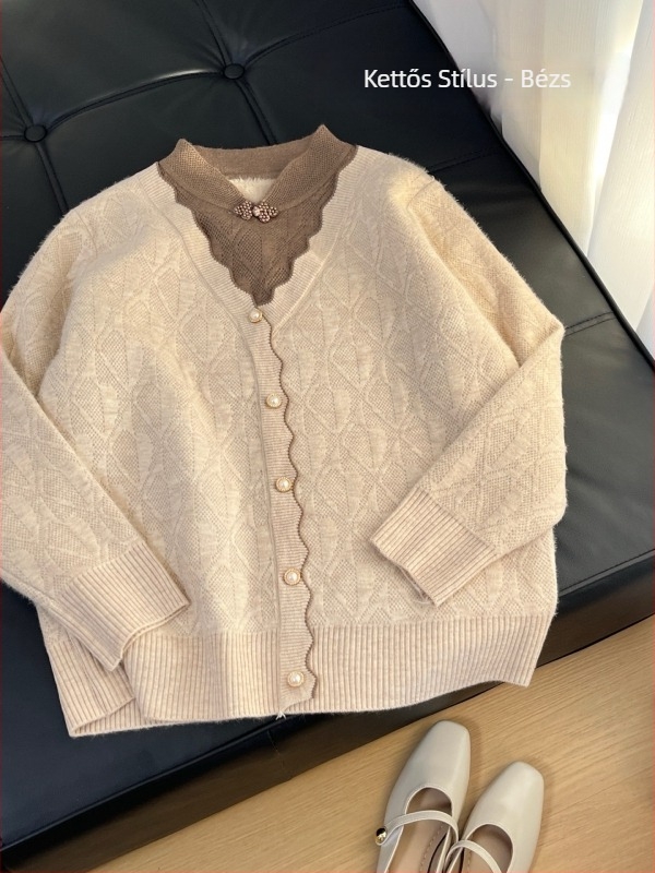 Női kínai stílusú pulóver bársonyos hatású anyagból, hamis két részes megjelenés, gallér cheongsam, mintás növények és virágok; anyag: akril szál, fő összetevő <=30%; spandex <=30%.