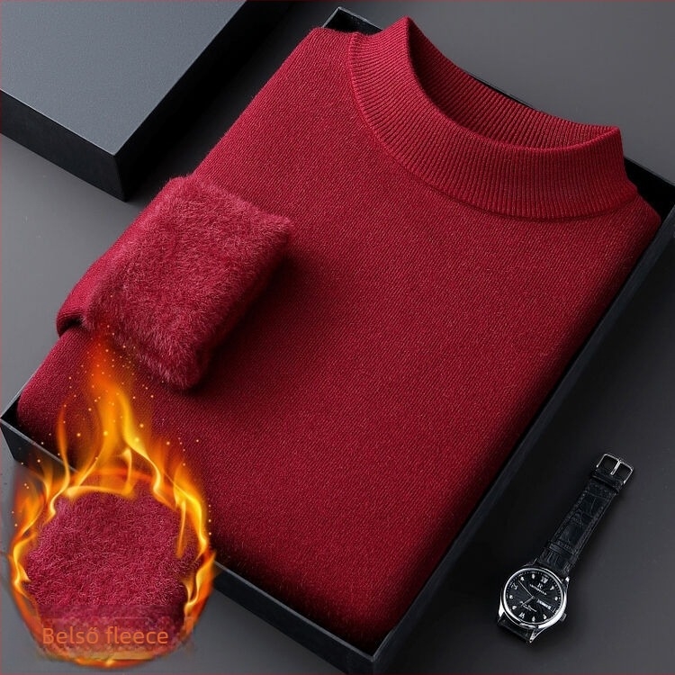 Slim-fit fleece pulóver fél-nyakú gallérrel, minimalist stílus, viszkóz keverék