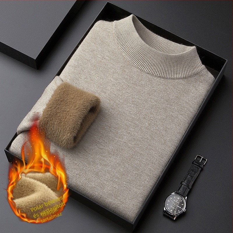 Slim-fit fleece pulóver fél-nyakú gallérrel, minimalist stílus, viszkóz keverék