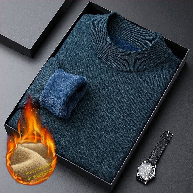 Slim-fit fleece pulóver fél-nyakú gallérrel, minimalist stílus, viszkóz keverék