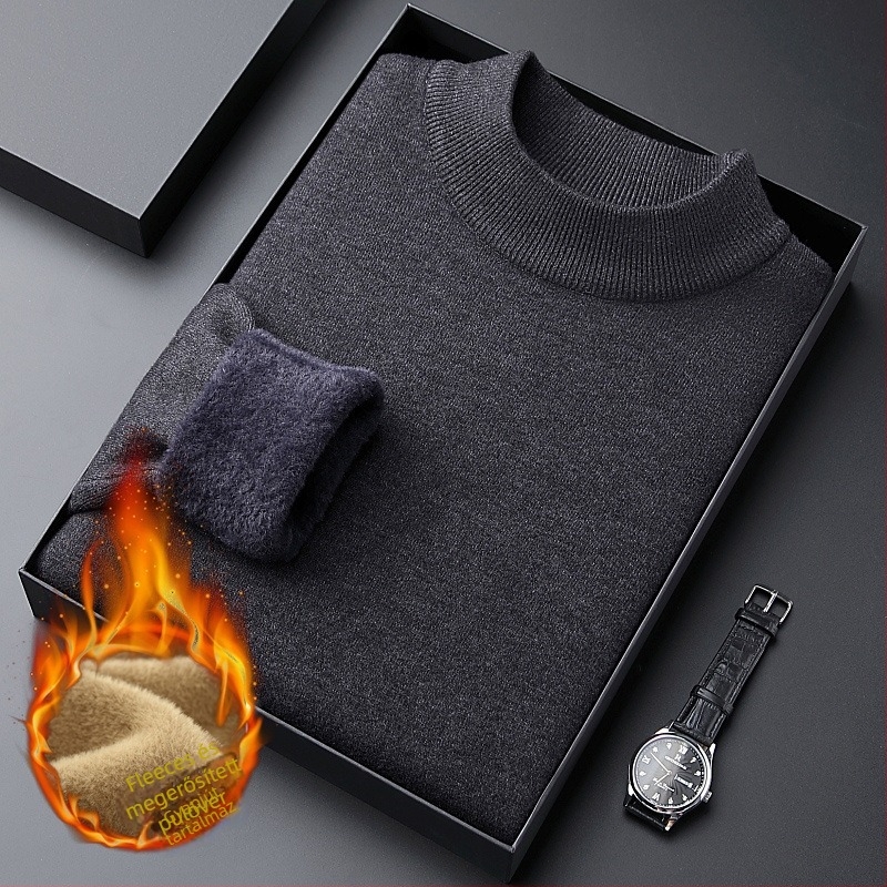 Slim-fit fleece pulóver fél-nyakú gallérrel, minimalist stílus, viszkóz keverék